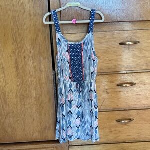 Sleeveless Patterned Dress with Drawstring Waist